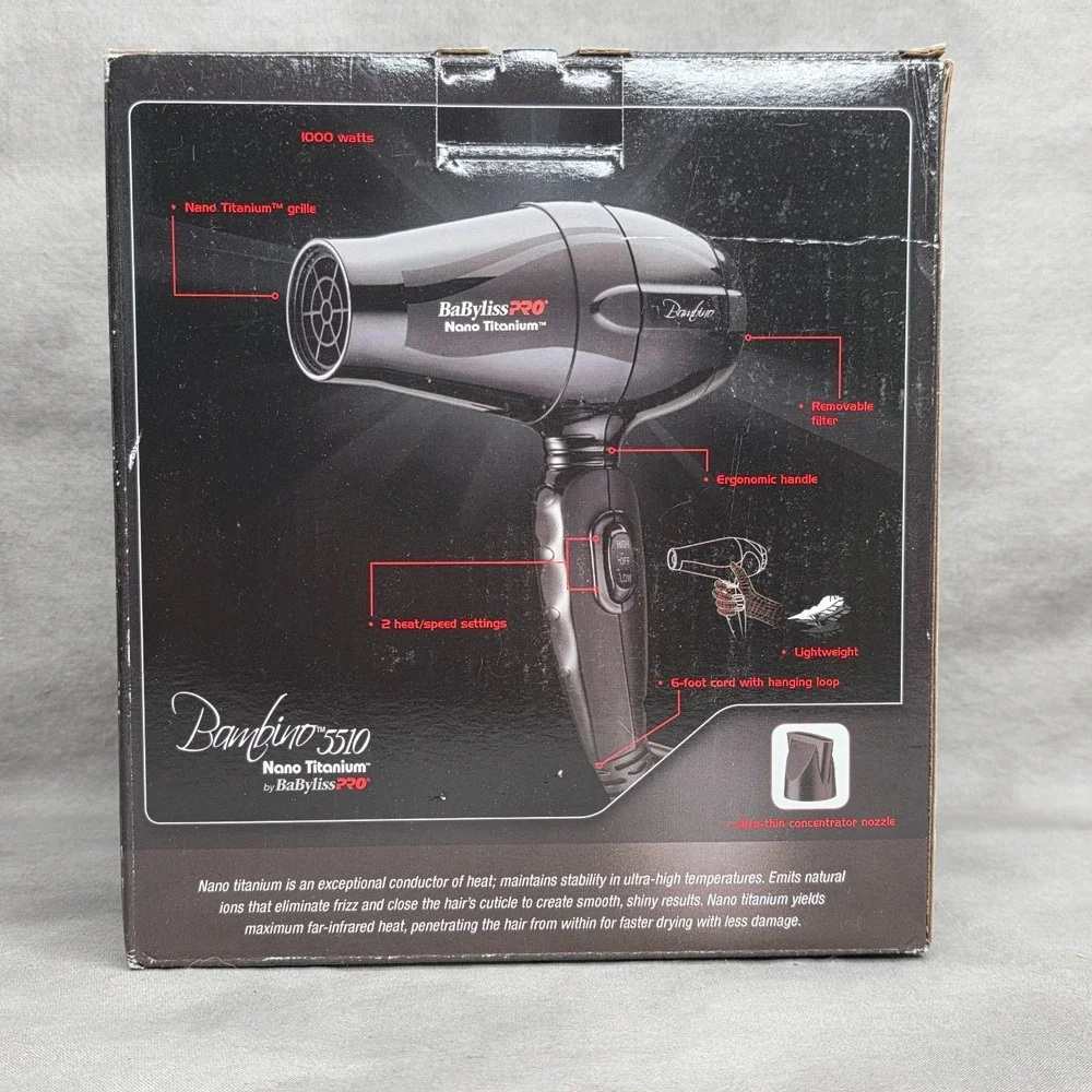BaBylissPRO Nano Titanium Bambino 5510 Compact Hair Dryer BABNT5510 NEW